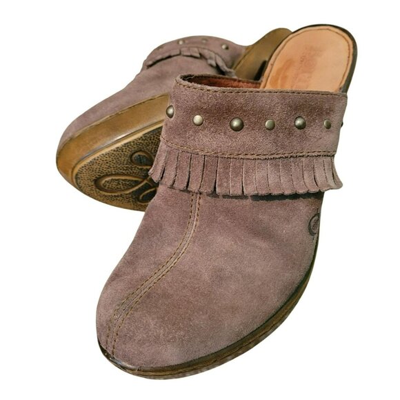 Born Platform Slides Hand Crafted Footwear Leather Taupe Womans Size 7 JH699 - Picture 2 of 5